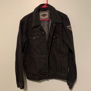 Lucky brand Mens black denim jacket triumph motorcycles